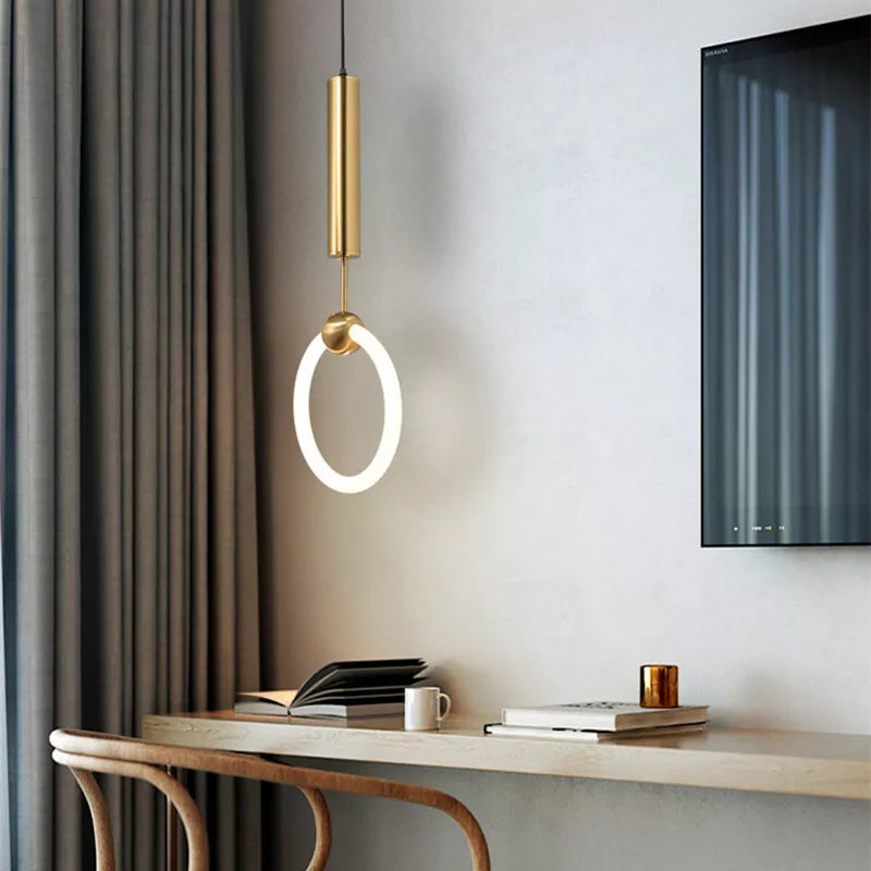 Moderne LED-Ring-Pendelleuchte in Gold – Minimalistische Hängelampe für Schlafzimmer, Wohnzimmer & Designräume