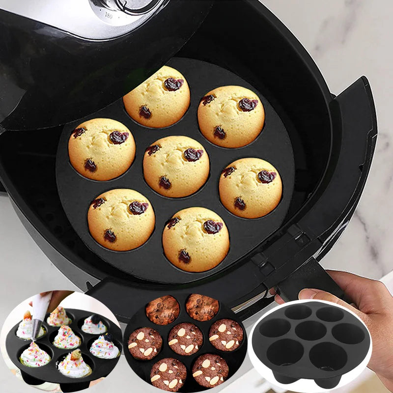 Silikon Muffinform für Heißluftfritteuse & Mikrowelle – 7er Backform für Kuchen, Snacks & Babybrei