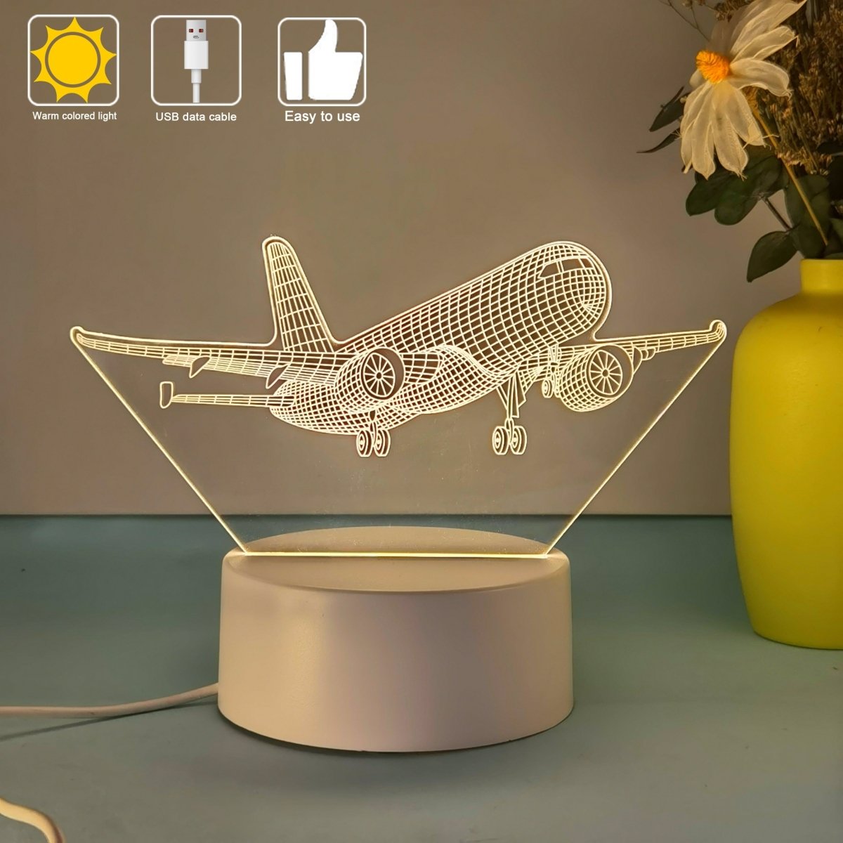 AeroLume 3D LED Flugzeuglampe -  Acryl Nachtlicht mit USB, Tischlampe
