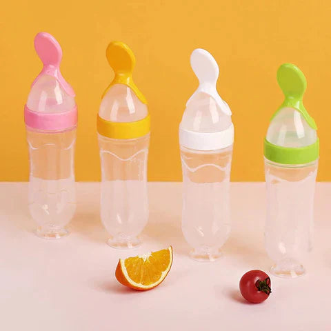 Silikon Babyflasche mit Löffelaufsatz – Einhändige Fütterung ohne Kleckern, BPA-frei & Tragbar