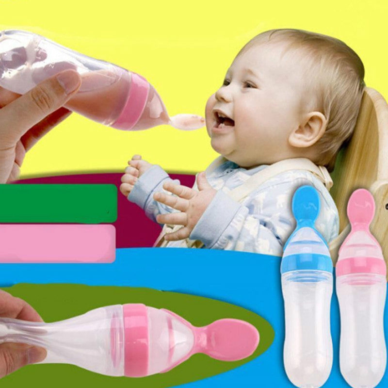 Silikon Babyflasche mit Löffelaufsatz – Einhändige Fütterung ohne Kleckern, BPA-frei & Tragbar