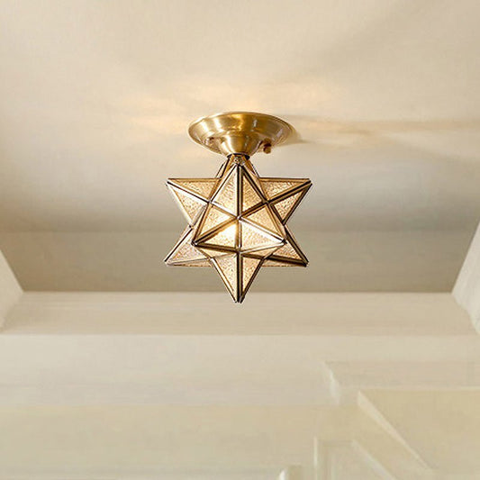 Star-shaped brass ceiling lamp - Traditional transparent glass
