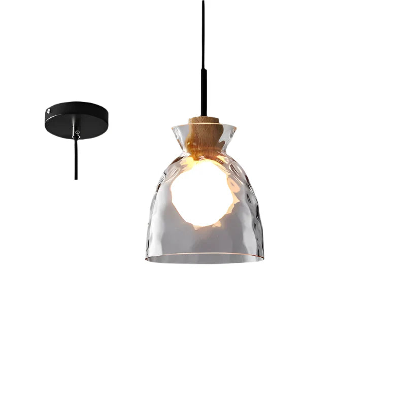 Moderne Pendelleuchte aus Glas mit Holzdetails – 3-flammige Hängelampe für Küche, Esszimmer & Thekenbereich