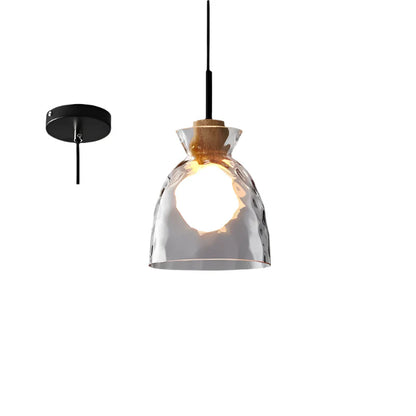 Moderne Pendelleuchte aus Glas mit Holzdetails – 3-flammige Hängelampe für Küche, Esszimmer & Thekenbereich