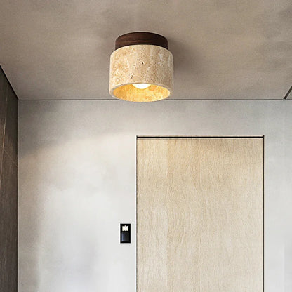 Moderne Deckenleuchte aus Naturstein & Holz – Zylindrische Aufbaulampe für Flur, Badezimmer & Wohnzimmer