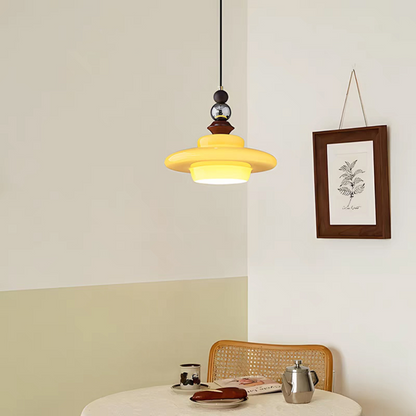 Retro Pendelleuchte im Mid-Century Design – Hängelampe mit Glas & Holzdetails für Wohnzimmer, Essbereich & Küche – Vintage Look