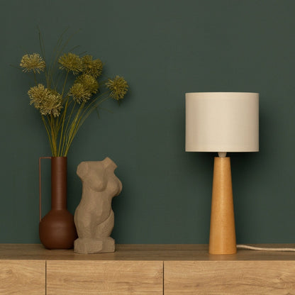 Minimalistische Holztischlampe mit Stoffschirm - Skandinavisches Design für Wohnzimmer & Schlafzimmer, natürliche Beleuchtung