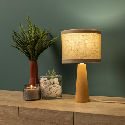 Minimalistische Holztischlampe mit Stoffschirm - Skandinavisches Design für Wohnzimmer & Schlafzimmer, natürliche Beleuchtung