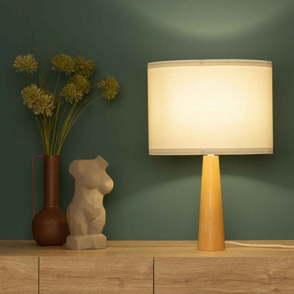 Minimalistische Holztischlampe mit Stoffschirm - Skandinavisches Design für Wohnzimmer & Schlafzimmer, natürliche Beleuchtung