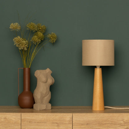 Minimalistische Holztischlampe mit Stoffschirm - Skandinavisches Design für Wohnzimmer & Schlafzimmer, natürliche Beleuchtung