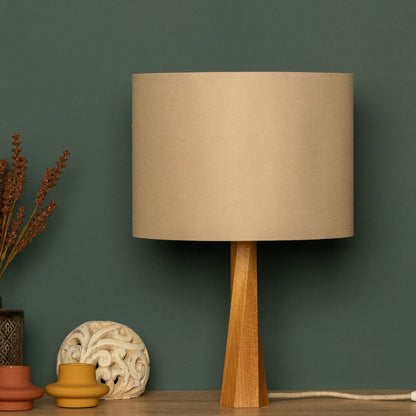 Moderne Holz-Tischlampe mit Stoffschirm - Minimalistische Tischleuchte aus Naturholz, warmes Licht für Wohnzimmer & Schlafzimmer – Skandinavisches Design