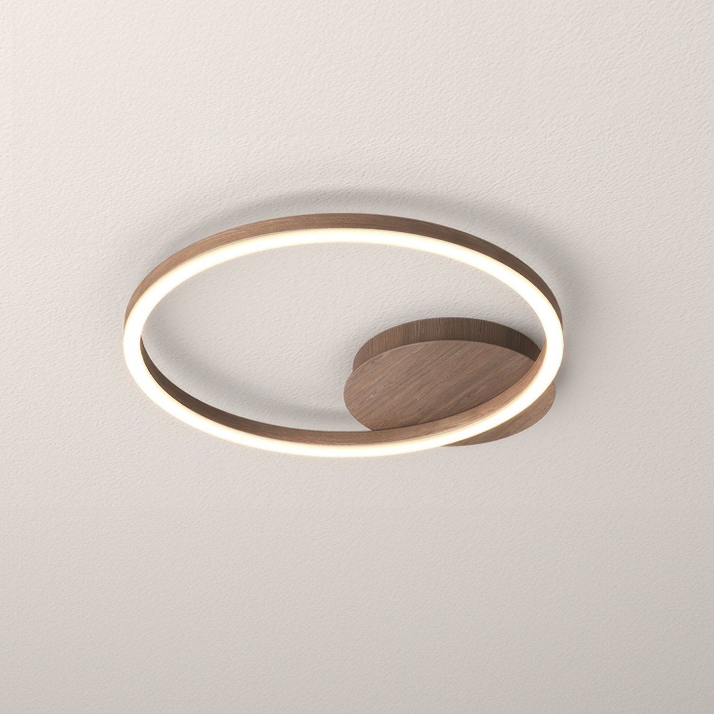 Moderne LED Deckenleuchte mit 3 Ringen – Minimalistische Deckenlampe mit Holz-Optik für Wohnzimmer, Esszimmer & Büro