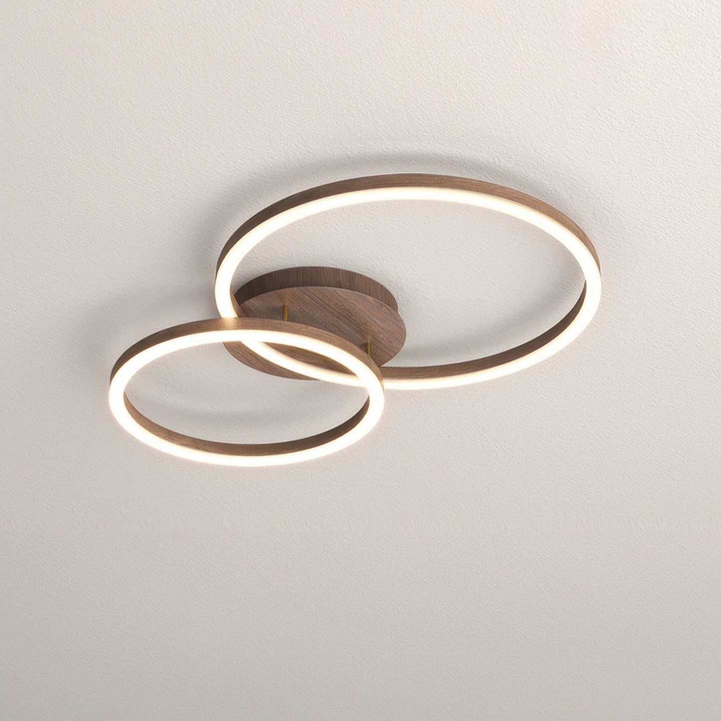 Moderne LED Deckenleuchte mit 3 Ringen – Minimalistische Deckenlampe mit Holz-Optik für Wohnzimmer, Esszimmer & Büro