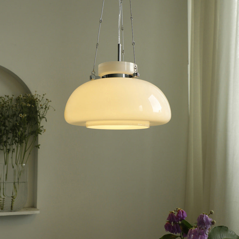 Retro Pendelleuchte in Creme – Skandinavisches Design mit Opalglas für Esszimmer, Küche oder Wohnzimmer