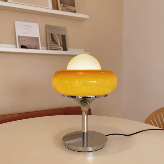 Yellow Bauhaus glass table lamp – vintage-inspired designer light with E27 socket & minimalist base for stylish interiors