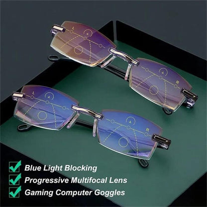 Multifokale Blaulichtfilter-Brille – Progressives Design für Nah- & Fernsicht, ideal für Bildschirmarbeit & Gaming