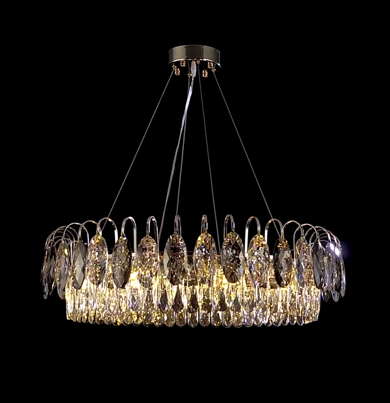 Eleganter Kristall Kronleuchter für Wohnzimmer & Esszimmer – Luxus Deckenlampe mit Tropfen-Kristallen & Goldrahmen – Modern Glamour Design