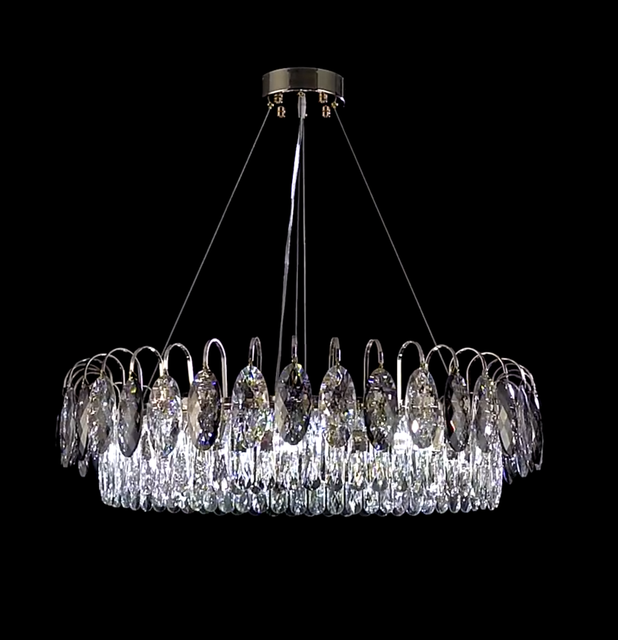 Eleganter Kristall Kronleuchter für Wohnzimmer & Esszimmer – Luxus Deckenlampe mit Tropfen-Kristallen & Goldrahmen – Modern Glamour Design