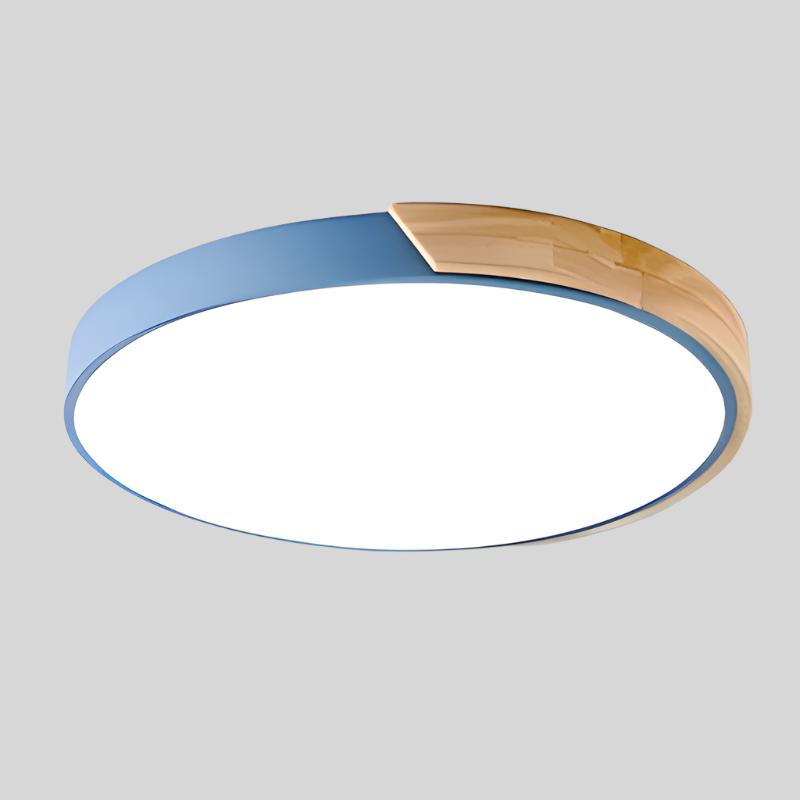Runde LED Deckenleuchte mit Holz- und Schwarz-Akzent – Modernes Design für Wohnzimmer, Schlafzimmer & Flur