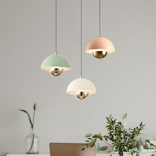 Moderne Pendelleuchten im skandinavischen Stil – Halbkugel-Hängeleuchten mit Gold-Element für Esszimmer, Küche & Wohnzimmer